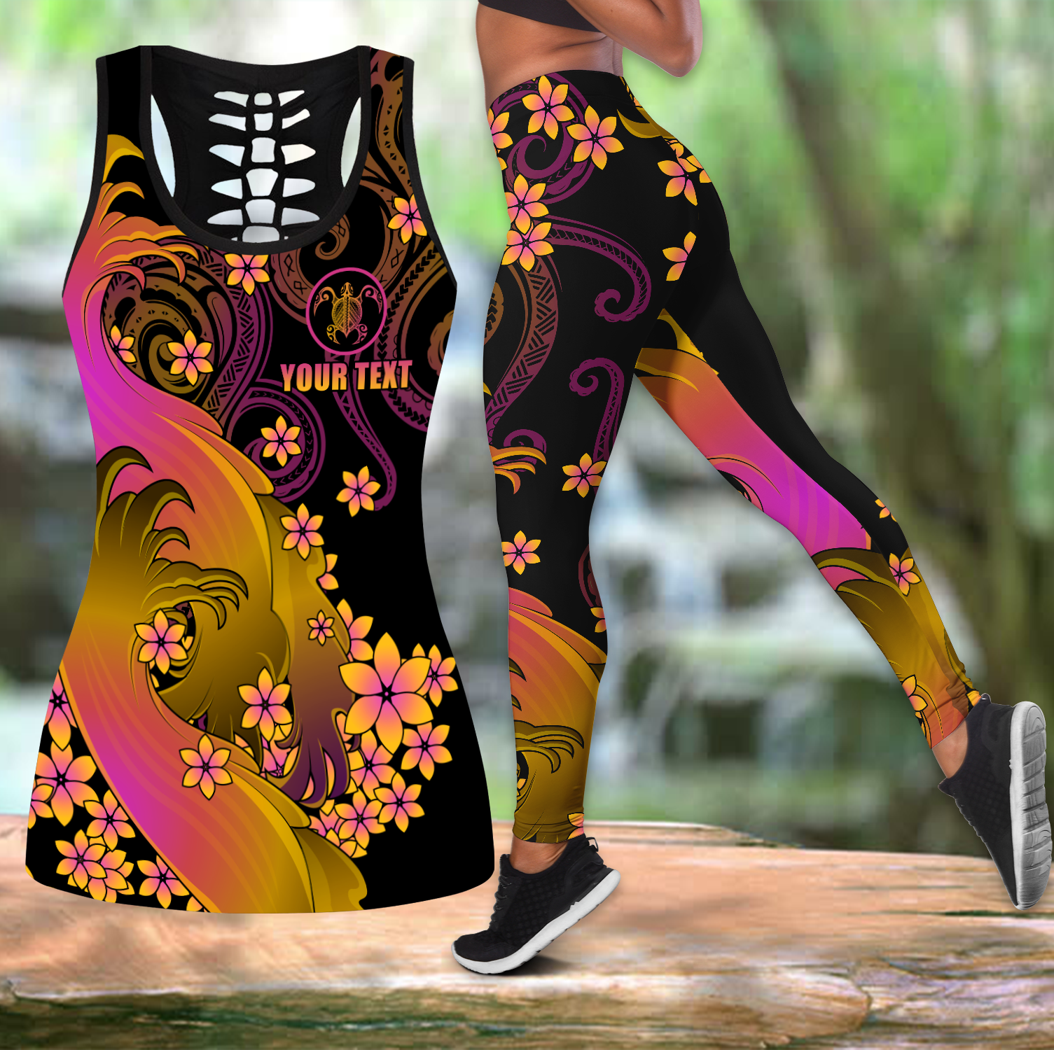 Amazing Polynesian Personalized Wave And Frangipani Deluxe Legging & Tank Top ML