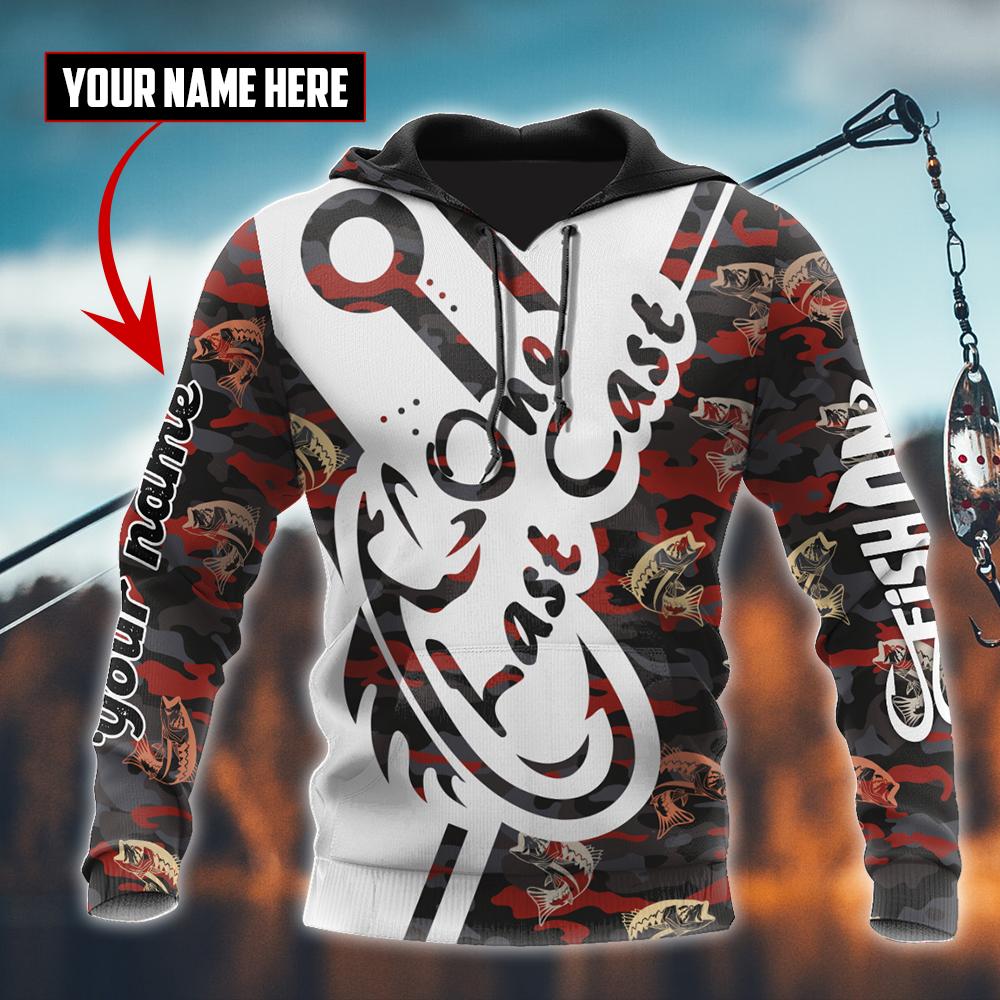 One Last Cast red camo fishing custom name design 3d print shirts