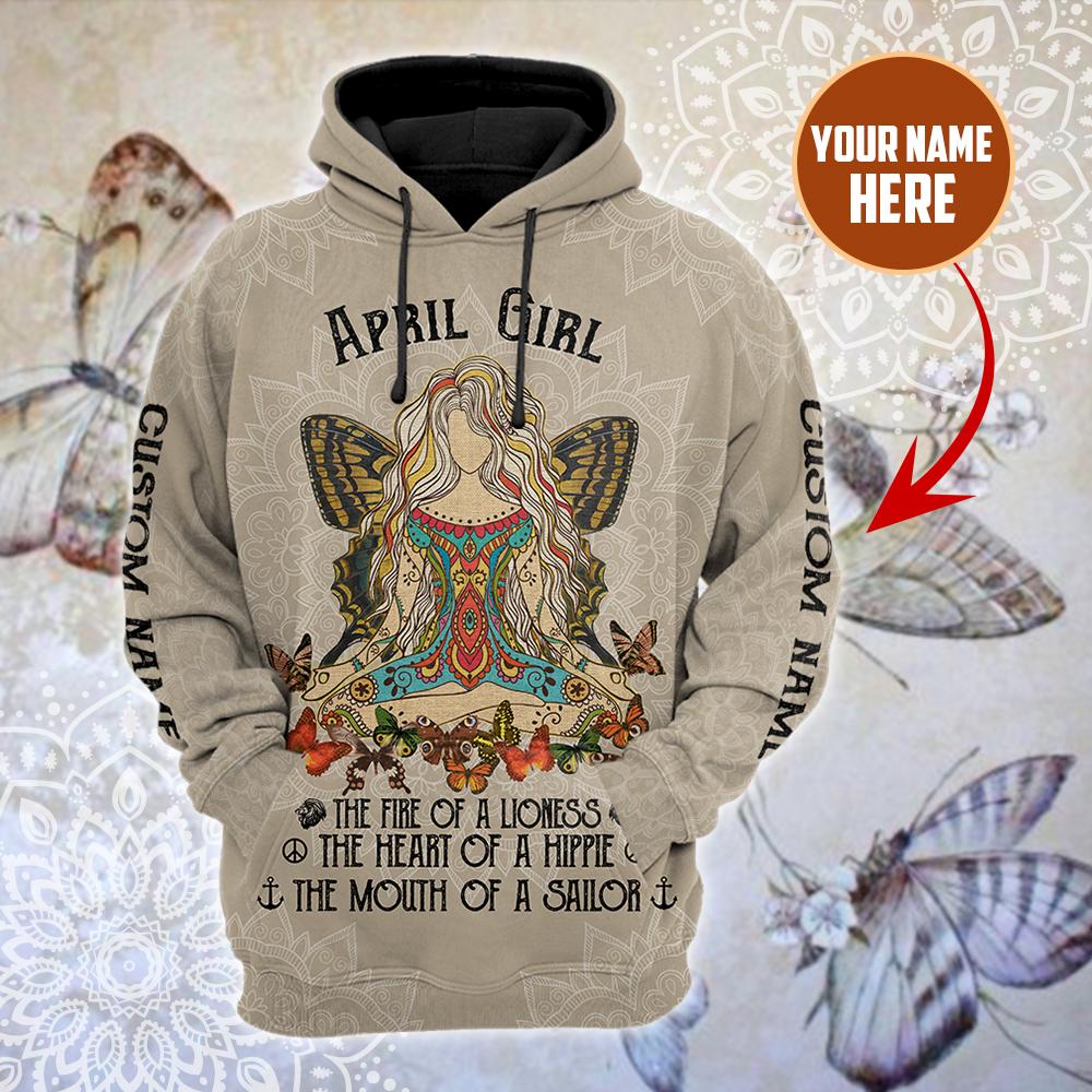 April Girl Hippie Customize Name 3D All Over Printed Unisex Hoodie