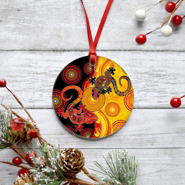 Aboriginal Lizards and Sun Christmas Ornaments