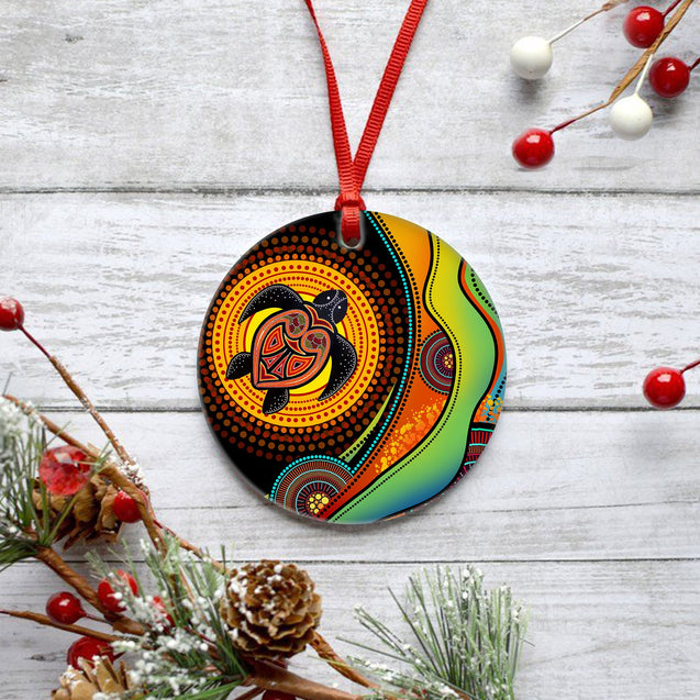 Aboriginal art Green Turtle Christmas Ornaments