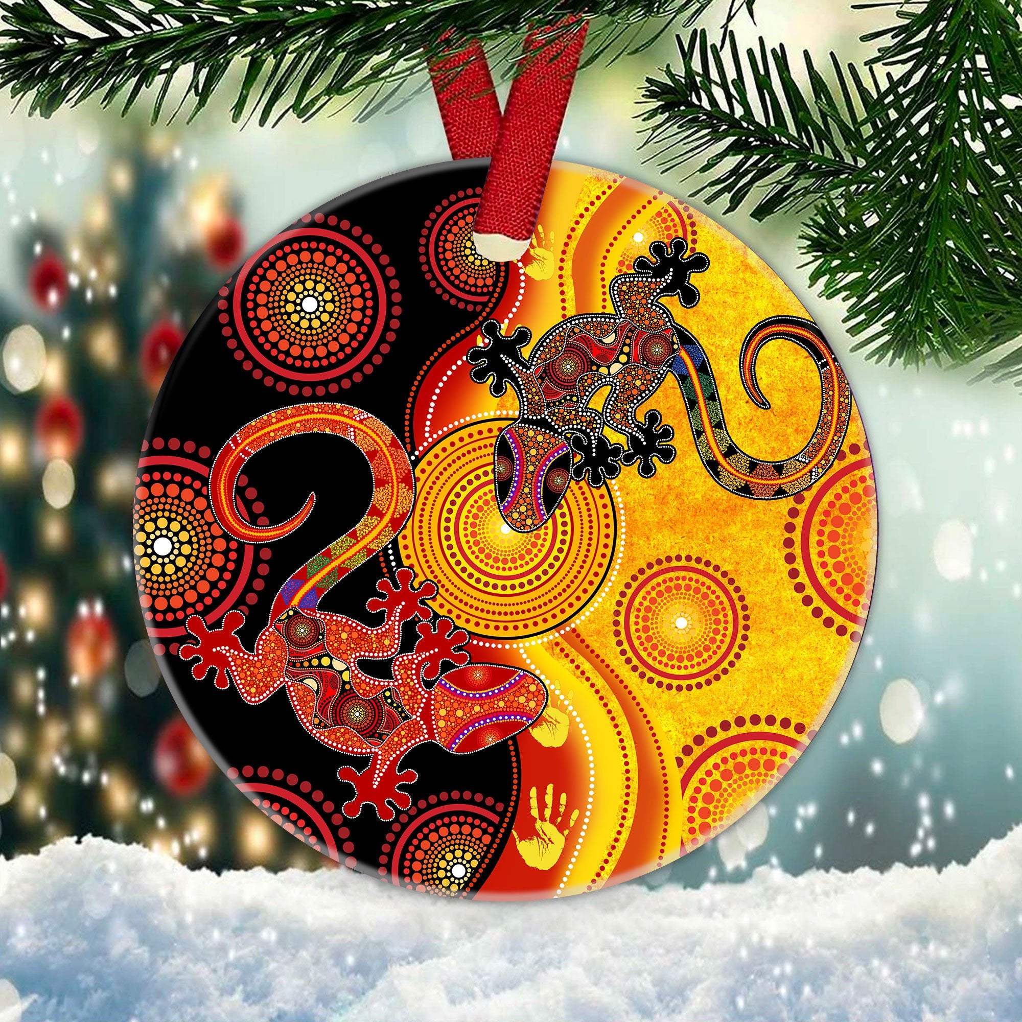 Aboriginal Lizards and Sun Christmas Ornaments