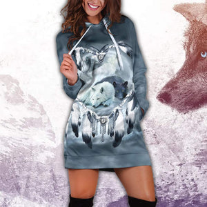 Wolf Native American 3D All Over Printed Hoodie Dress