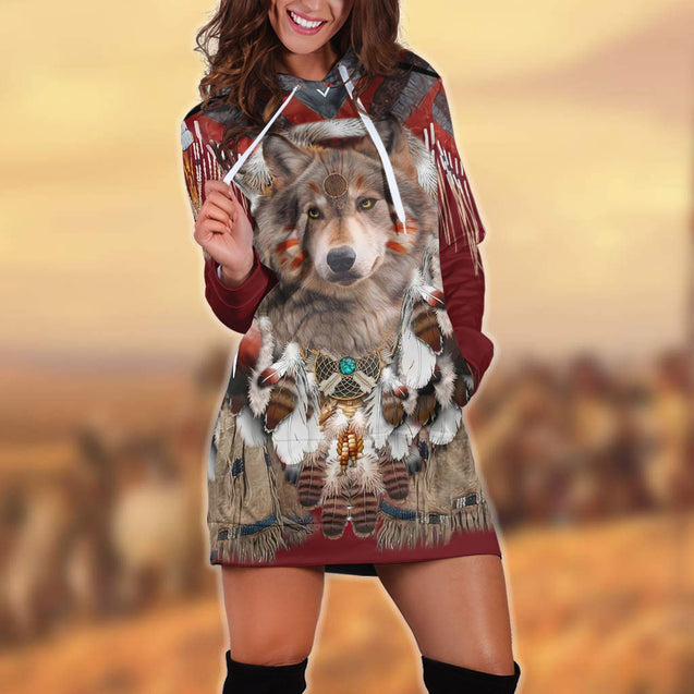 Wolf Native American 3D All Over Printed Hoodie Dress