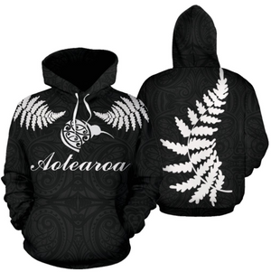 Aotearoa-New Zealand Hoodie Silver Fern Kiwi Patterns Maori TH5-Apparel-Khanh Arts-Hoodie-S-Vibe Cosy™