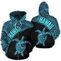Hawaii Hoodie Turtle Mermaid Polynesian Wave - Blue Hoodie-Apparel-Phaethon-Zipped Hoodie-S-Vibe Cosy™