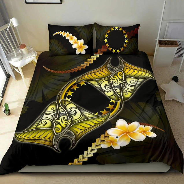 Cook Islands Bedding Set Plumeria - Polynesian Manta Ray Yellow Bedding Set-Bedding Set-Huyencass-Twin-Vibe Cosy™