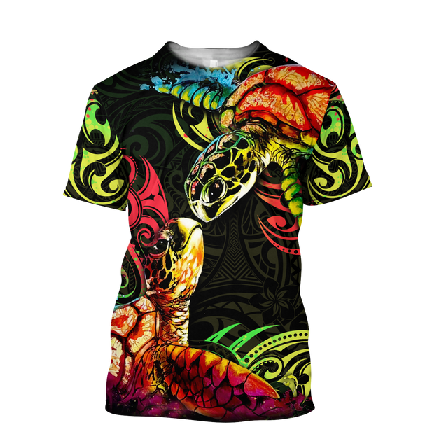 Premium Turtle Couple With Polynesian 3D All Over Printed Unisex Shirts