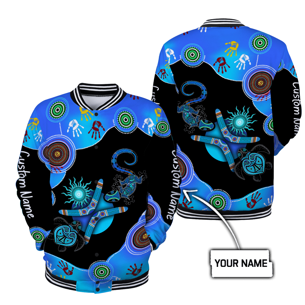 Custom name Aboriginal Naidoc Week 2021 Blue Turtle Lizard Baseball Jacket