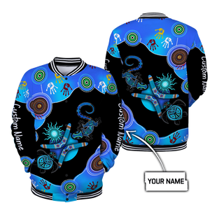 Custom name Aboriginal Naidoc Week 2021 Blue Turtle Lizard Baseball Jacket