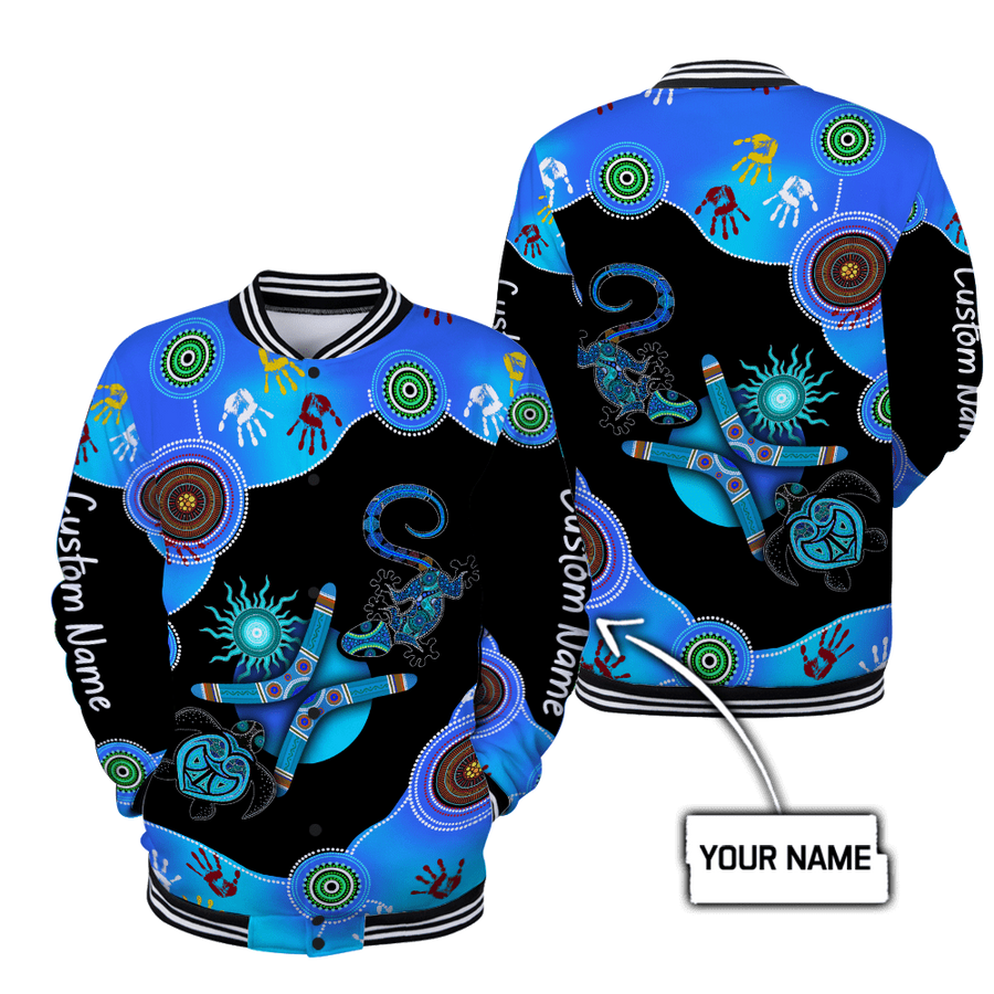 Custom name Aboriginal Naidoc Week 2021 Blue Turtle Lizard Baseball Jacket