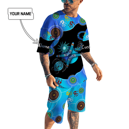 Custom name Aboriginal Naidoc Week 2021 Blue Turtle Lizard Combo T-Shirt Short