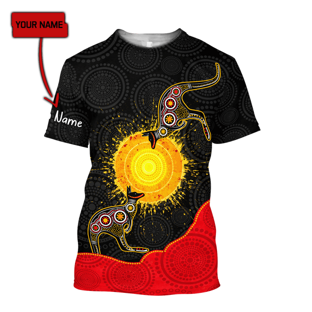 Custom name Aboriginal Flag Kangaroo Sunset Glow 3D Design shirts