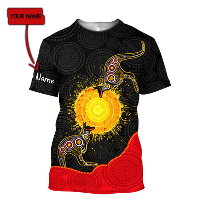Custom name Aboriginal Flag Kangaroo Sunset Glow 3D design summer shirts