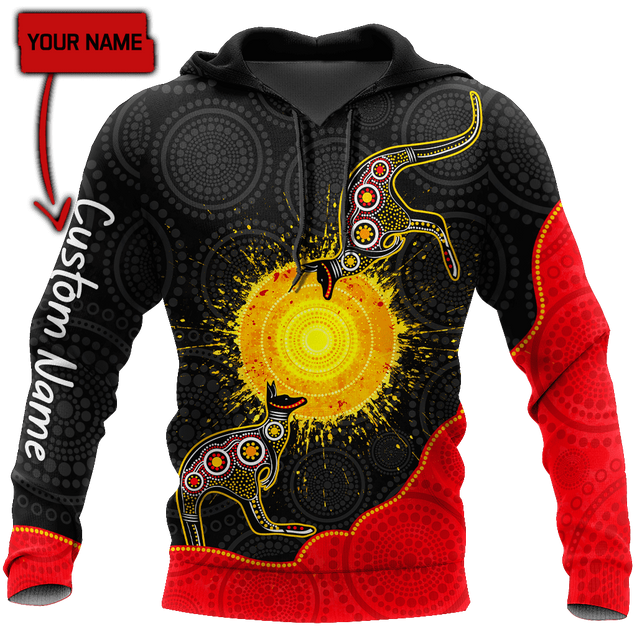 Custom name Aboriginal Flag Kangaroo Sunset Glow 3D Design shirts