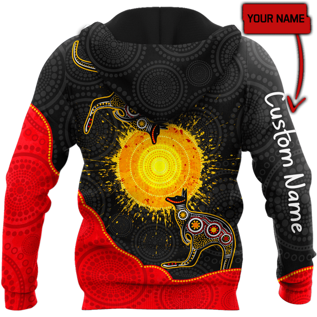 Custom name Aboriginal Flag Kangaroo Sunset Glow 3D Design shirts