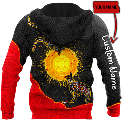 Custom name Aboriginal Flag Kangaroo Sunset Glow 3D design summer shirts