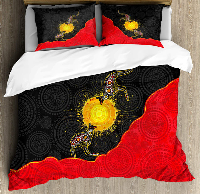 Aboriginal Flag Kangaroo Sunset Glow 3D Design Bedding Set