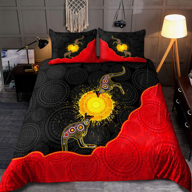 Aboriginal Flag Kangaroo Sunset Glow 3D Design Bedding Set