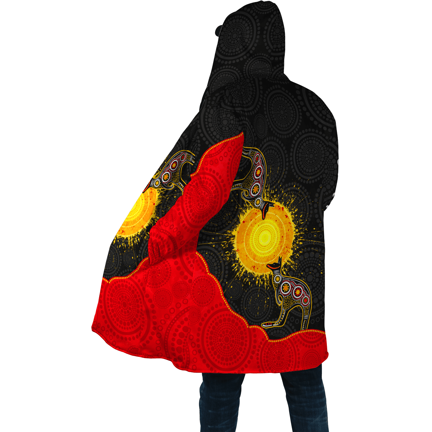 Custom name Aboriginal Flag Kangaroo Sunset Glow 3D design Cloak