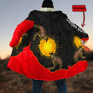 Custom name Aboriginal Flag Kangaroo Sunset Glow 3D design Cloak