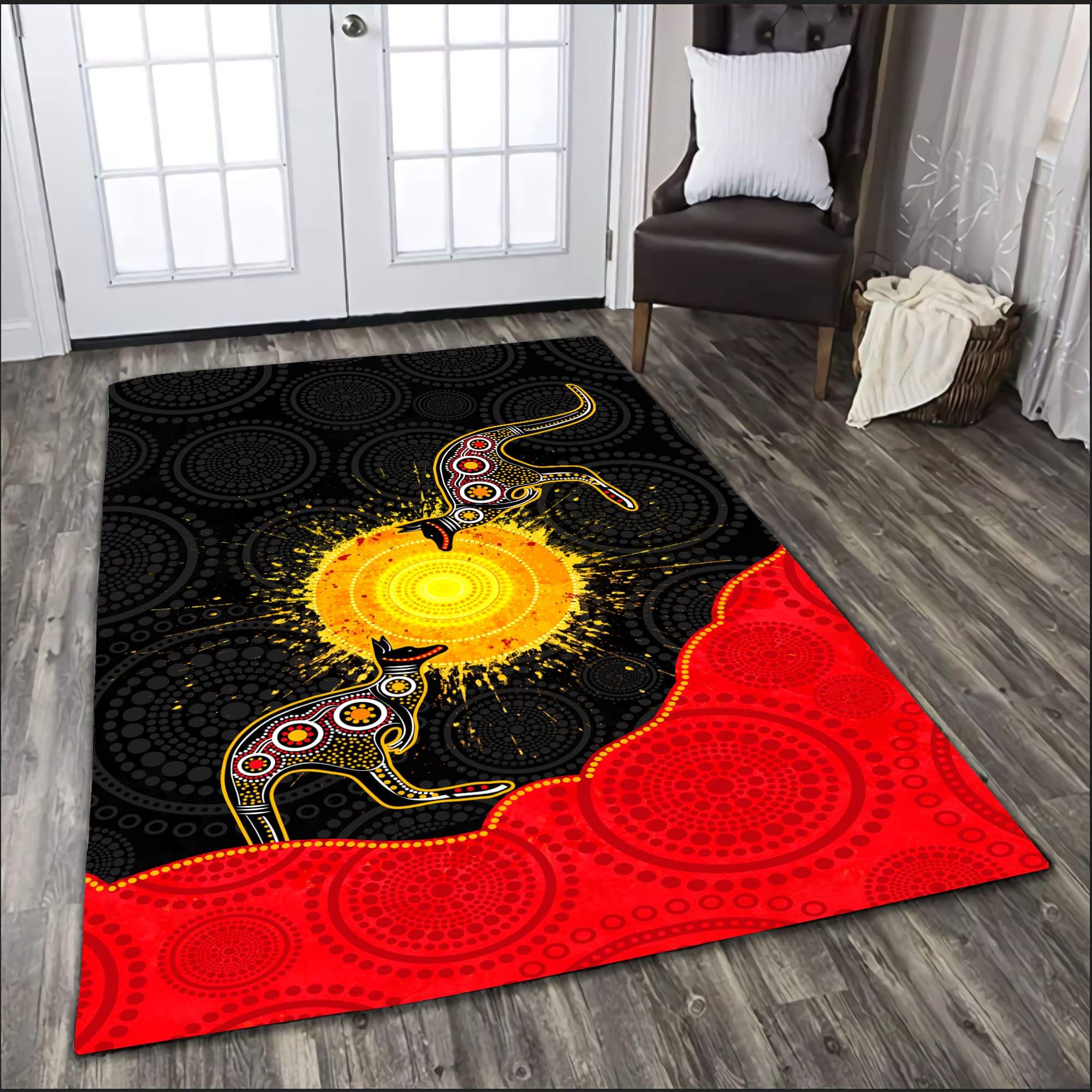 Aboriginal Flag Kangaroo Sunset Glow 3D Design Rug