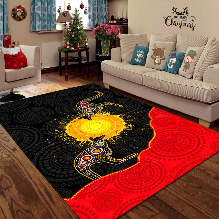 Aboriginal Flag Kangaroo Sunset Glow 3D Design Rug