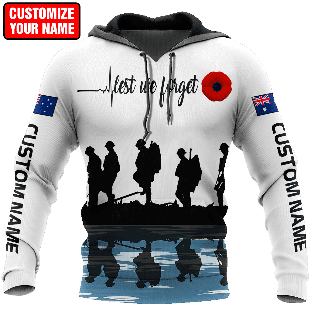 Custom name Lest we forget Anzac day Australia Flag 3D printed shirts