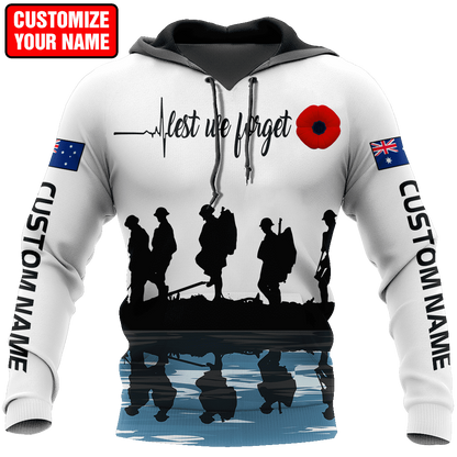 Custom name Lest we forget Anzac day Australia Flag 3D printed shirts