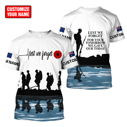 Custom name Lest we forget Anzac day Australia Flag 3D printed shirts