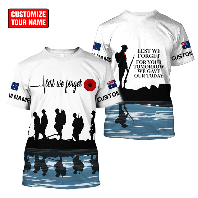 Custom name Lest we forget Anzac day Australia Flag 3D printed shirts