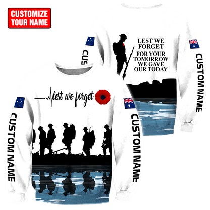 Custom name Lest we forget Anzac day Australia Flag 3D printed shirts
