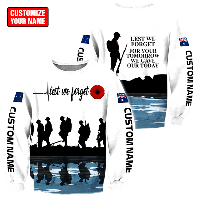 Custom name Lest we forget Anzac day Australia Flag 3D printed shirts