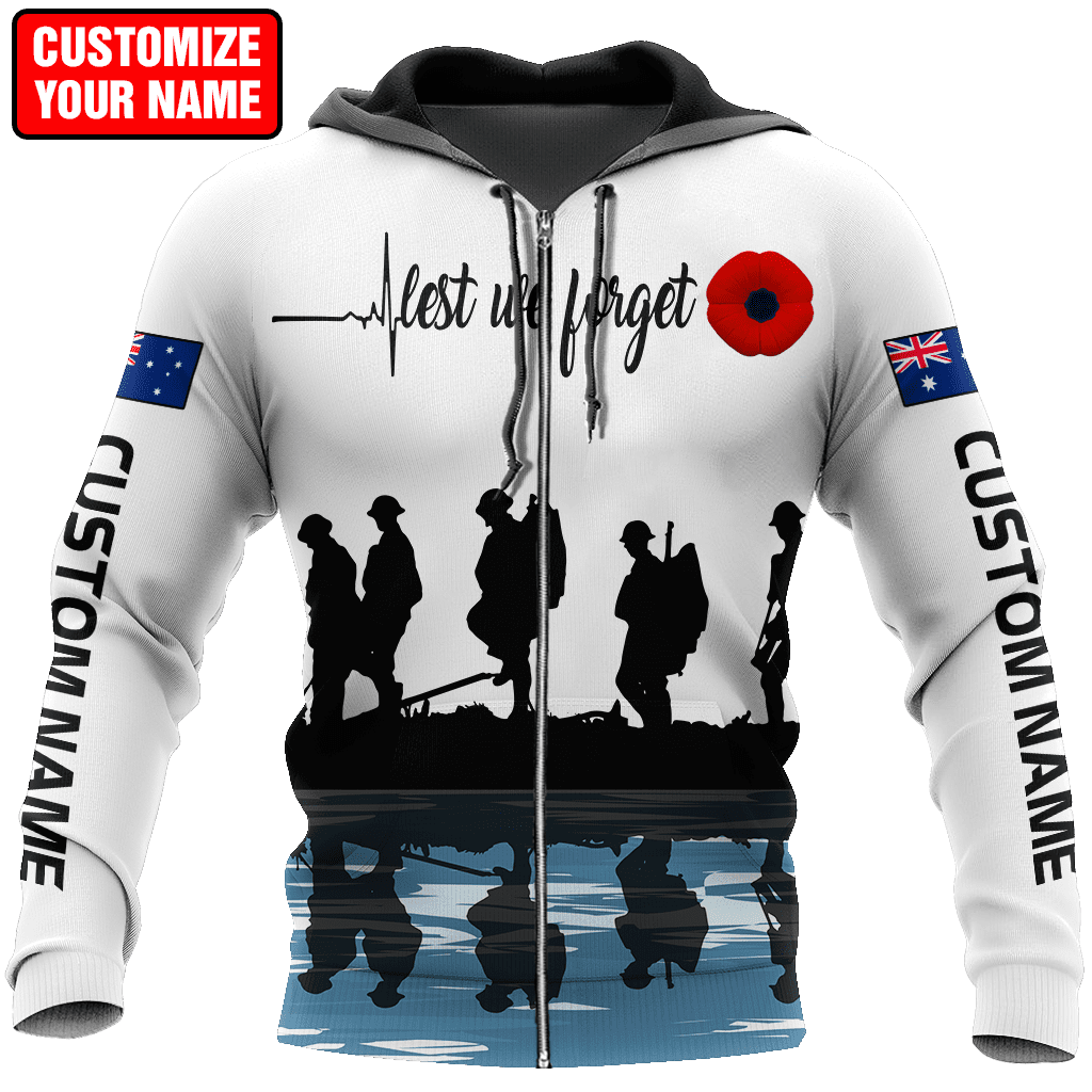 Custom name Lest we forget Anzac day Australia Flag 3D printed shirts