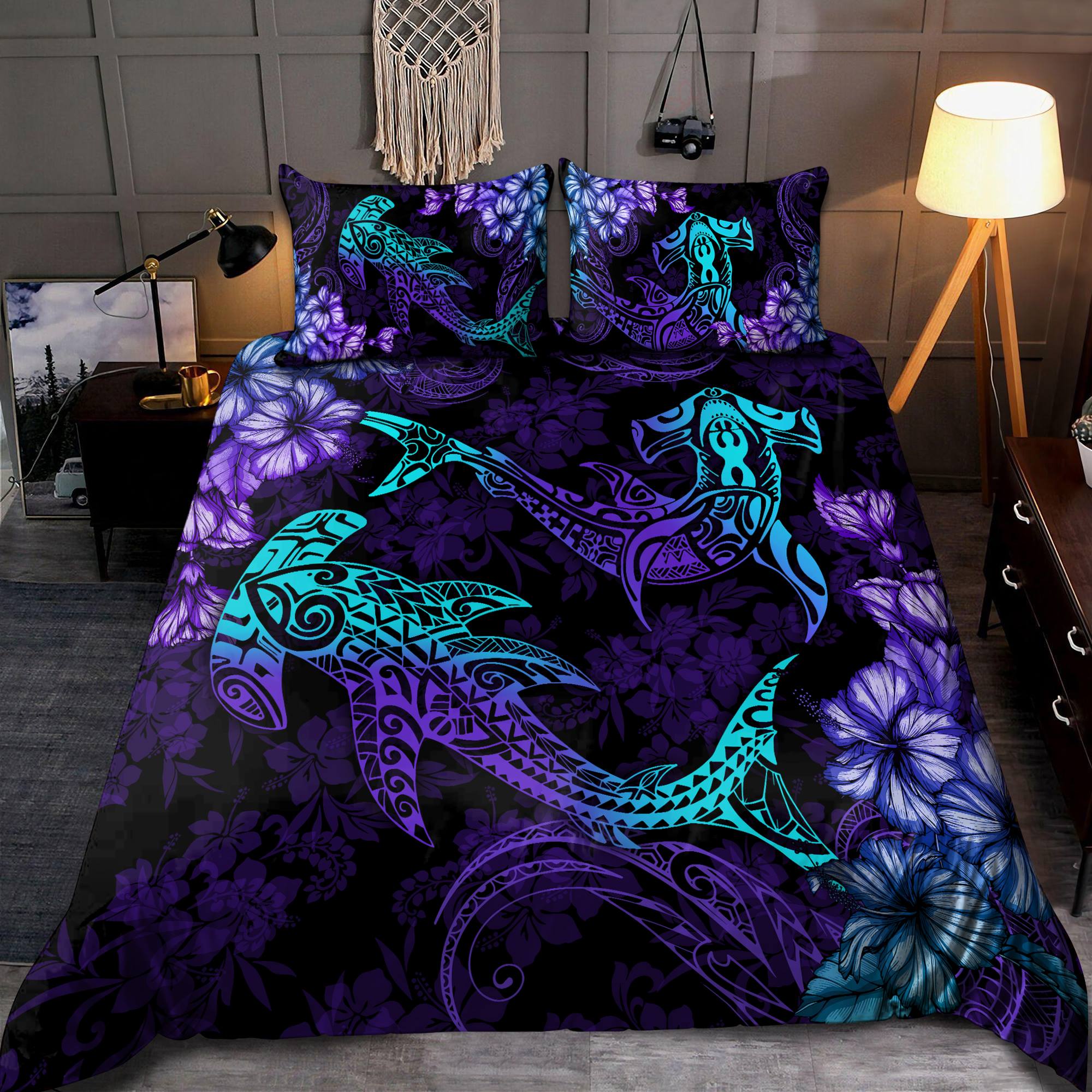 Beautiful Sharks Hibiscus Hawaii Bedding Set