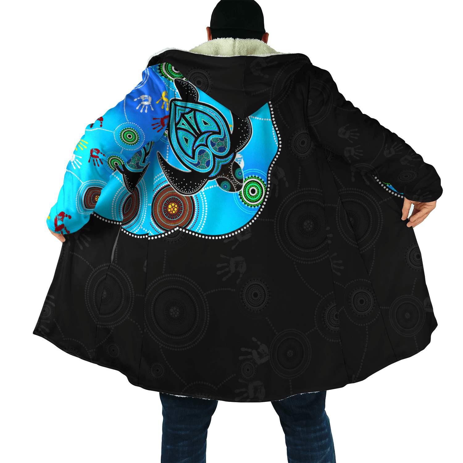 Aboriginal Art Blue Style Turtle Dreaming Paintings Cloak For Men And Women