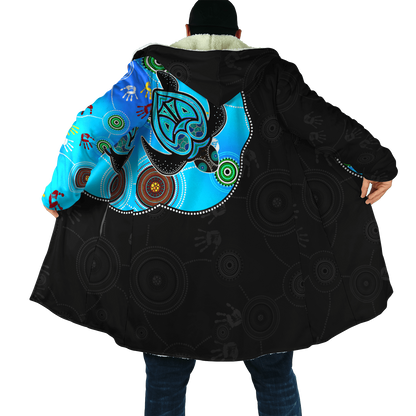 Aboriginal Art Blue Style Turtle Dreaming Paintings Cloak For Men And Women