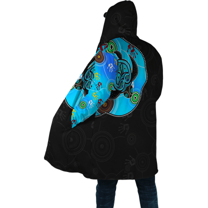 Aboriginal Art Blue Style Turtle Dreaming Paintings Cloak For Men And Women