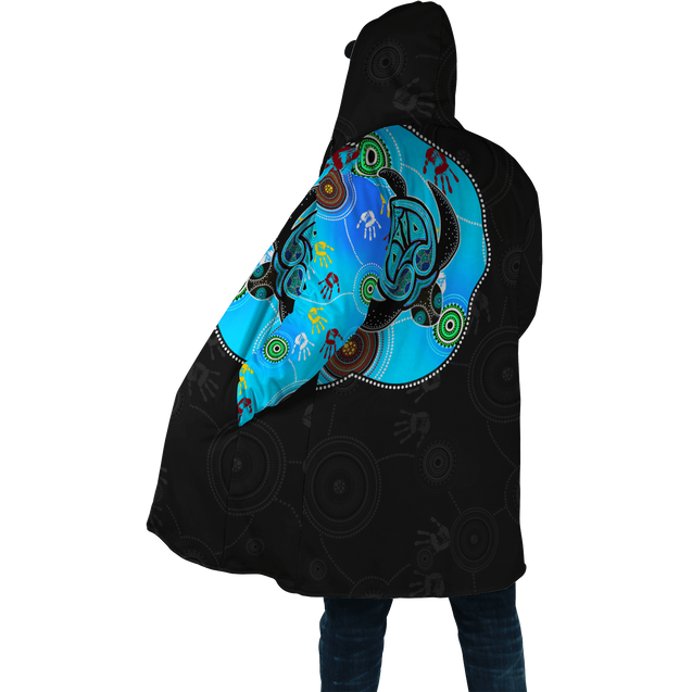 Aboriginal Art Blue Style Turtle Dreaming Paintings Cloak For Men And Women