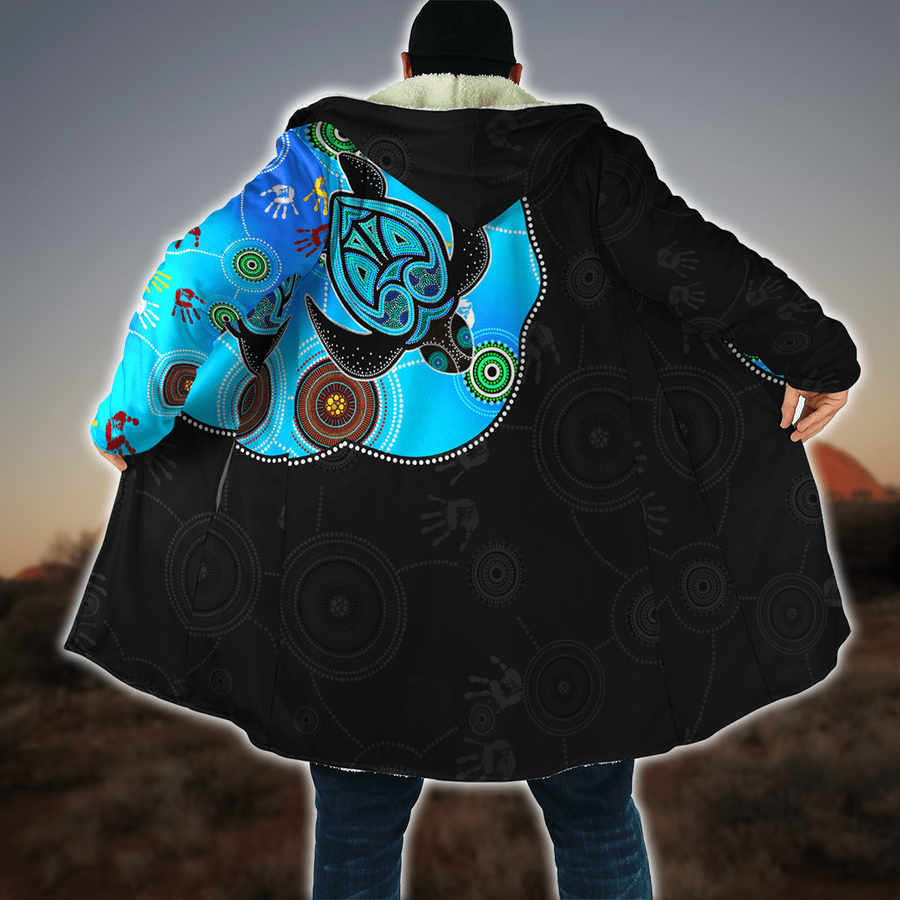 Aboriginal Art Blue Style Turtle Dreaming Paintings Cloak For Men And Women