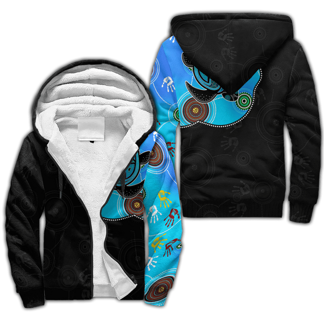 Aboriginal Art Blue Style Turtle Dreaming Fleece Zip-Up Hoodie