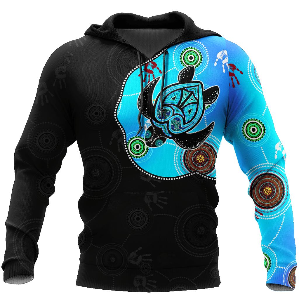 Aboriginal Art Blue Style Turtle Dreaming Paintings 3D design shirts