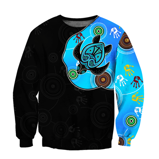 Aboriginal Art Blue Style Turtle Dreaming Paintings 3D design shirts