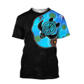 Aboriginal Art Blue Style Turtle Dreaming Paintings 3D design shirts