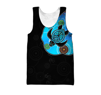Aboriginal Art Blue Style Turtle Dreaming Paintings 3D design shirts