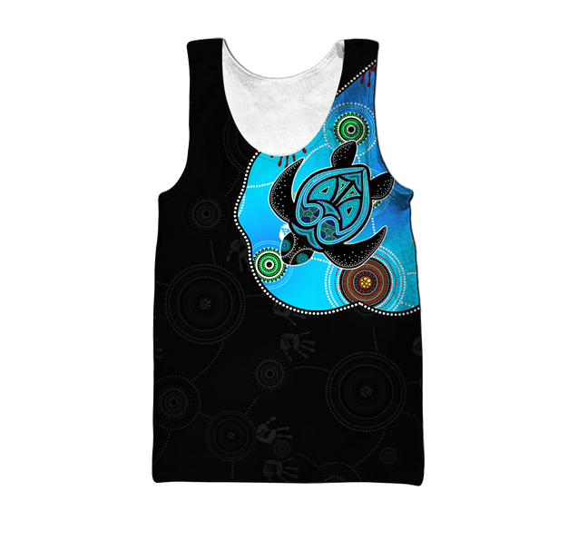 Aboriginal Art Blue Style Turtle Dreaming Paintings 3D design shirts