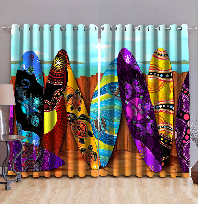 Aboriginal Art Surfboard Beach Colourful Pattern Painting Art Curtain