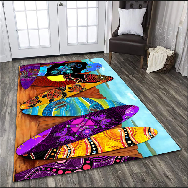 Aboriginal Art Surfboard Beach Colourful Pattern 3D print Rug