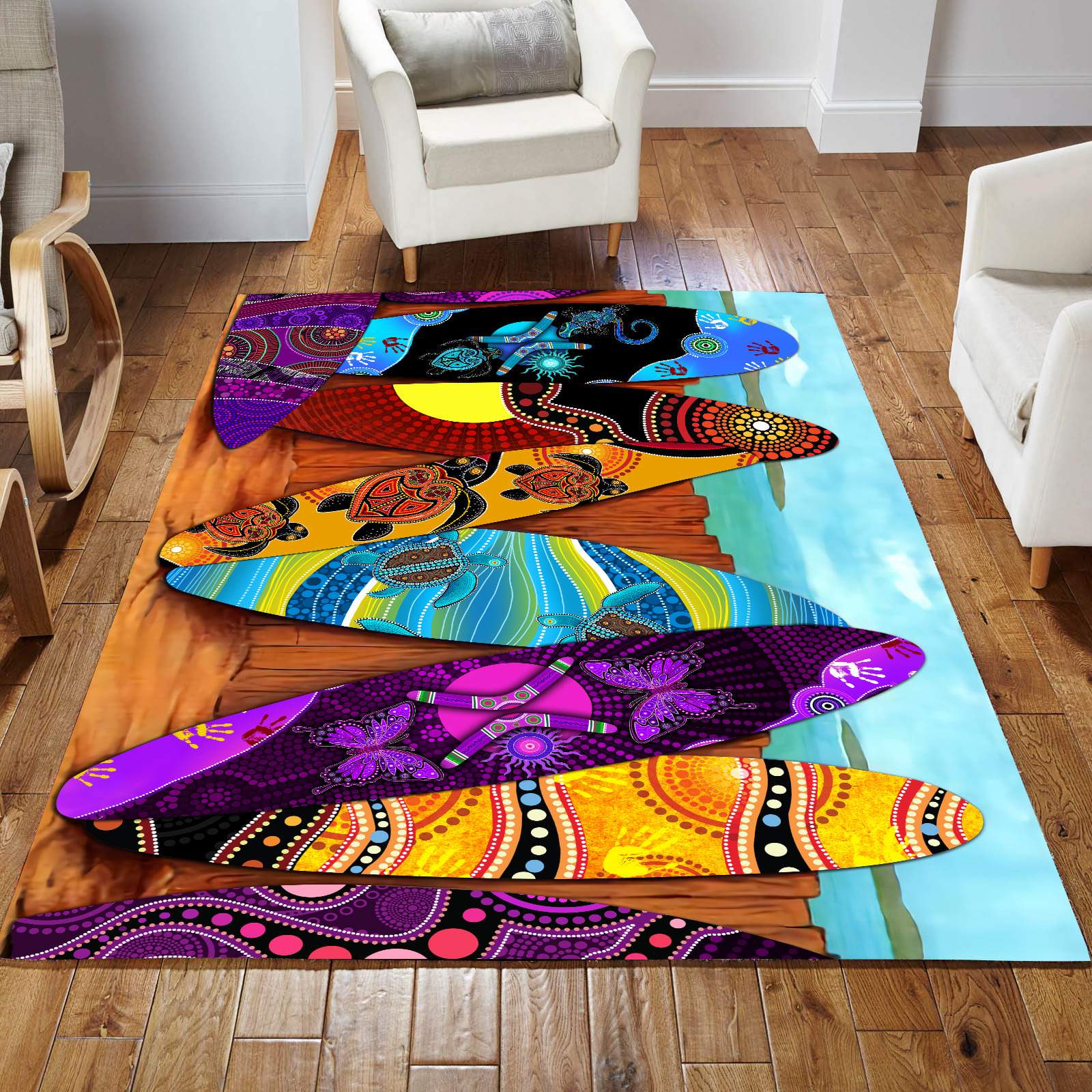 Aboriginal Art Surfboard Beach Colourful Pattern 3D print Rug