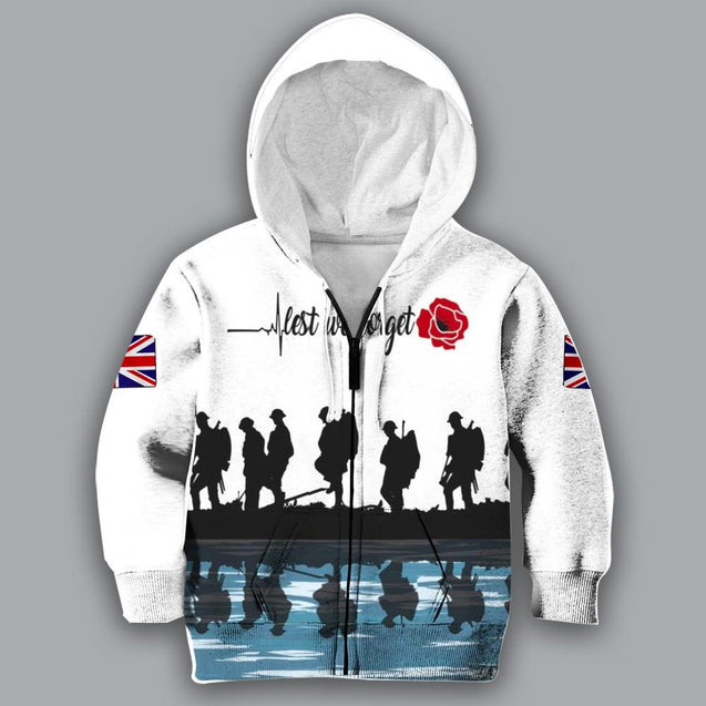 Lest we forget Anzac day UK 3D print shirts for Kids